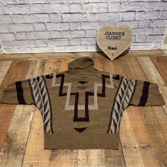 Lauren Ralph Lauren Lambswool Aztec Slouchy Dolman Sleeve Cowl Neck Top - M - Picture 11 of 11